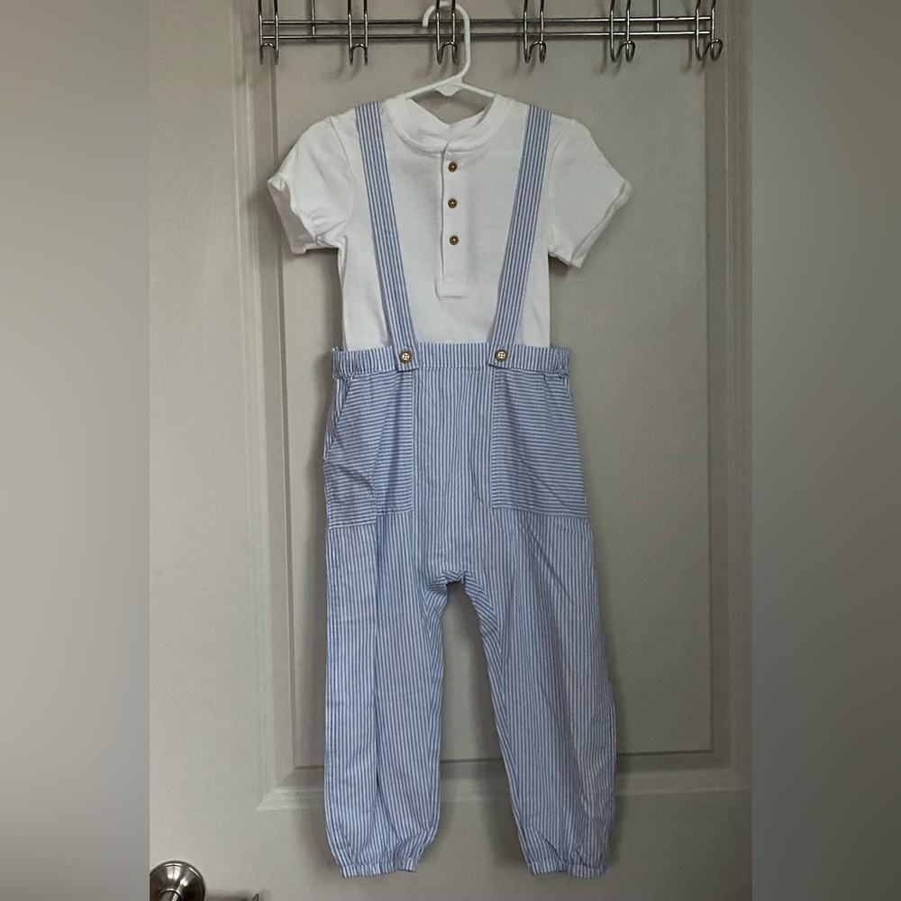 •NWT•H&M 2-Piece Organic Cotton Overall & Short Sleeve Henley Bodysuit Outfit